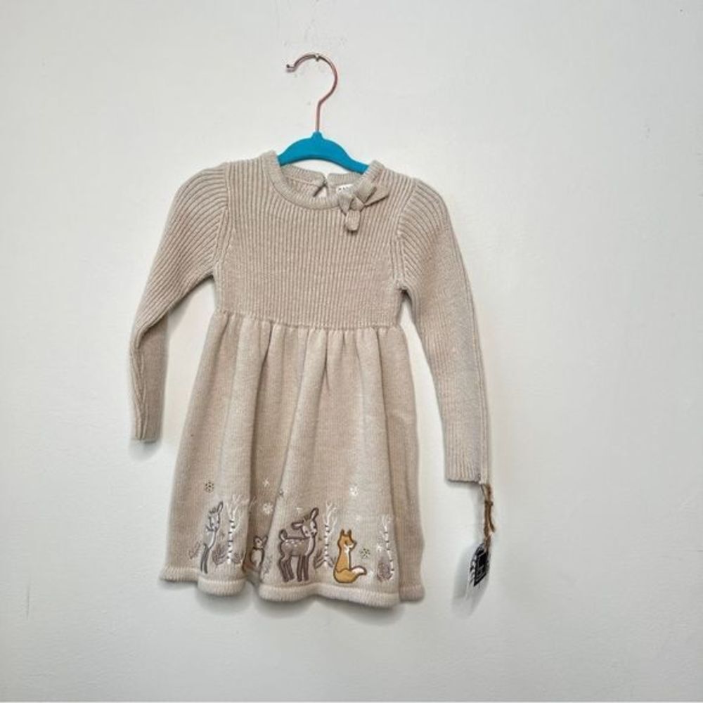 Max Studio Sweater Dress woodland animals fauna tan baby girl 18M 18 months
